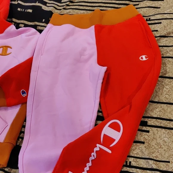 Champion Red and Pink Colorblock Hoodie and Joggers - Picture 2 of 6